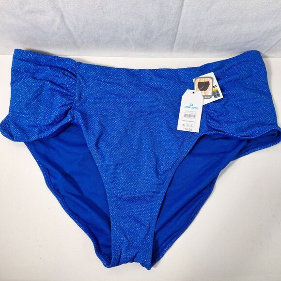 Time & Tru Two-Piece Swimming Suit Womens PLUS Sz 3X (24W-26W) Blue Glitter High - Picture 3 of 5